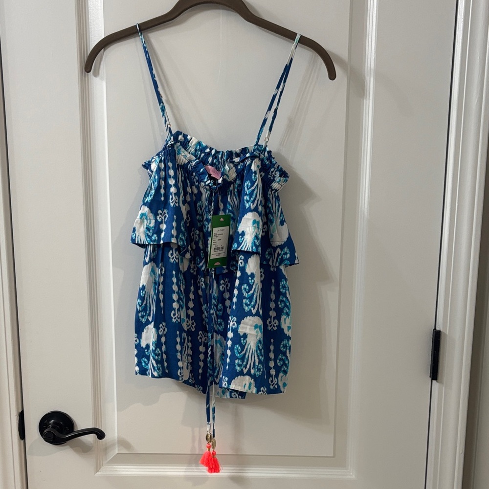 Lilly Pulitzer Blue & White Jellyfish Print Ruffle Tank